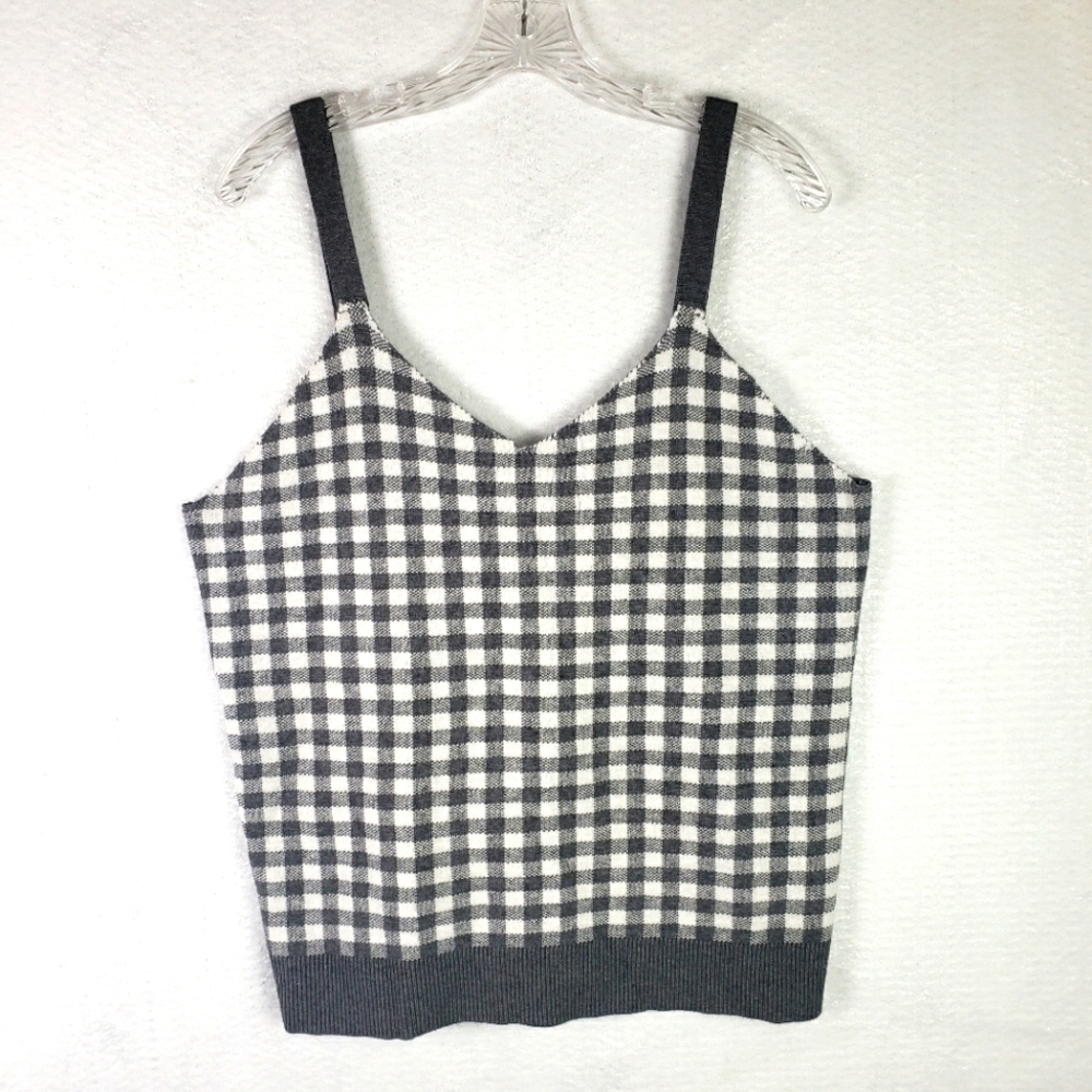 Molly & Isadora Knit Tank Top Grey & White Gingham Print Size 2X